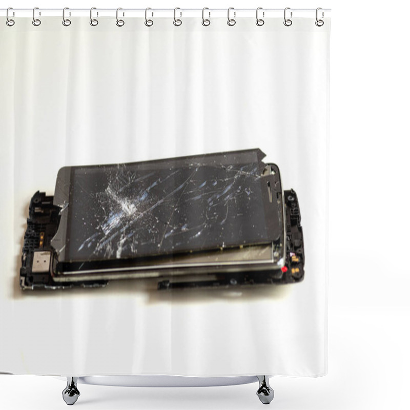 Personality  Broken Phone That Cannot Be Repaired Isolated On White Background Shower Curtains