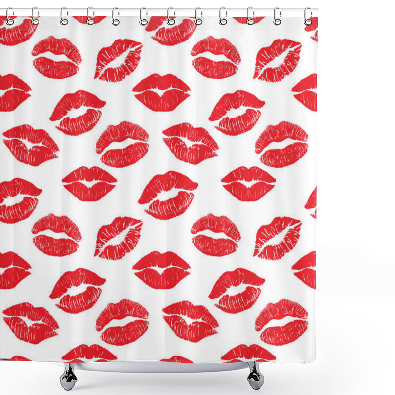 Personality  Lipstick Kiss Print Isolated Vector Seamless Pattern. Vector Female Sexy Lips Seamless Pattern. Illustration Of Beauty Sexy Lips Pattern, Sketch Female Fashion. Shower Curtains