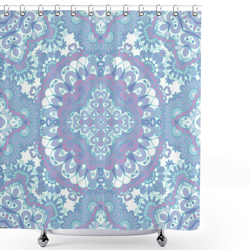 Personality  Seamless Tiled Pattern Royal Luxury Classical Damask Vector Design. Pastel Blue Lilac Background. Vector Stock Illustration. Shower Curtains