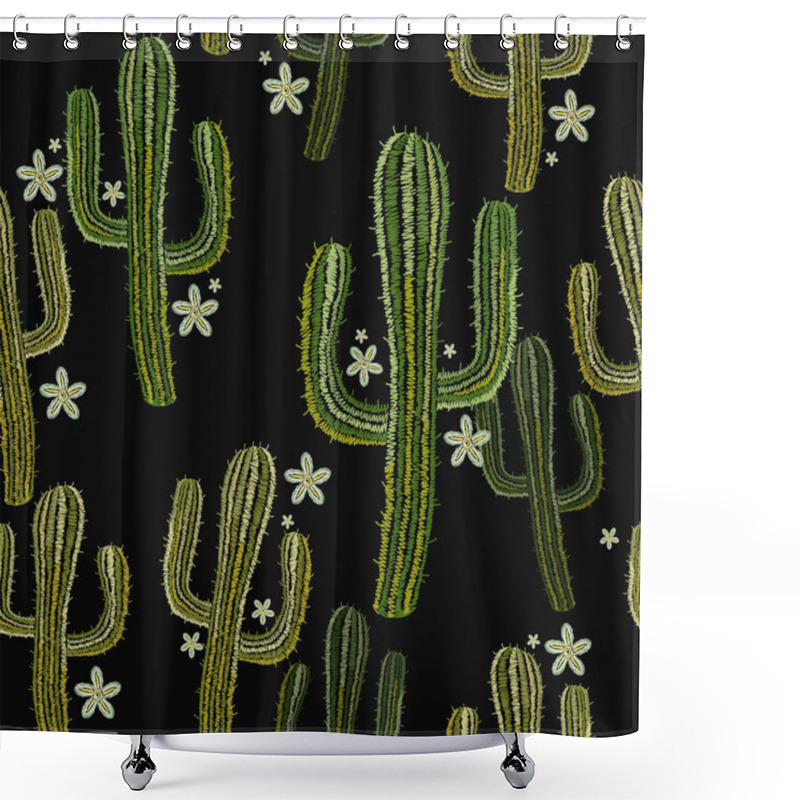 Personality  Embroidery Cactus Seamless Pattern. Mexican Ethnic Shower Curtains