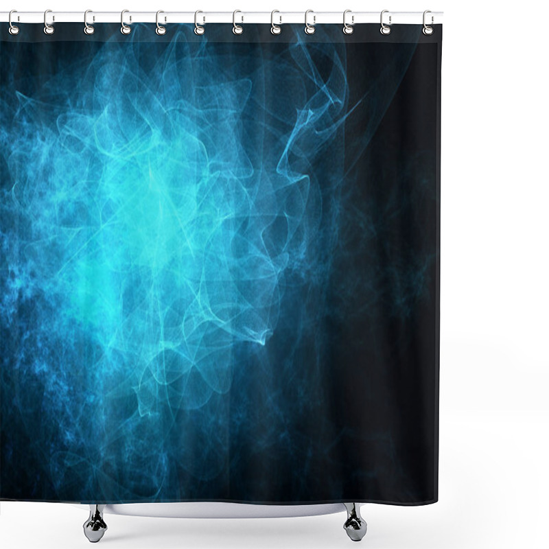 Personality  Bright Glowing Blue Fume At Abstract Texture Background. Good For Print Pictures, Postcards, Posters Or Covers. 3D Rende Shower Curtains