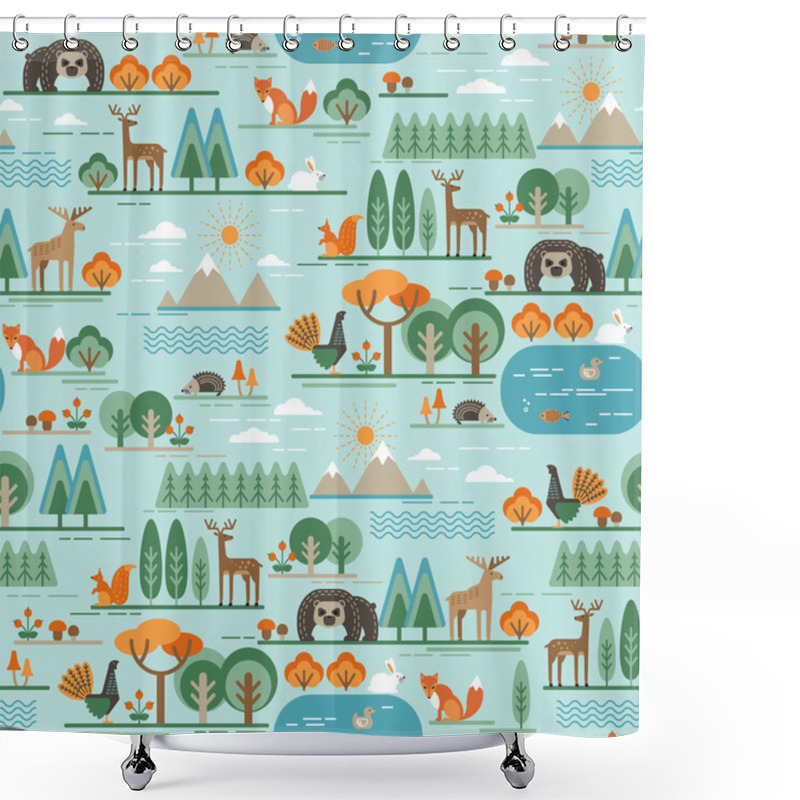 Personality  Vector Seamless Pattern With Forest Flora And Fauna. Shower Curtains