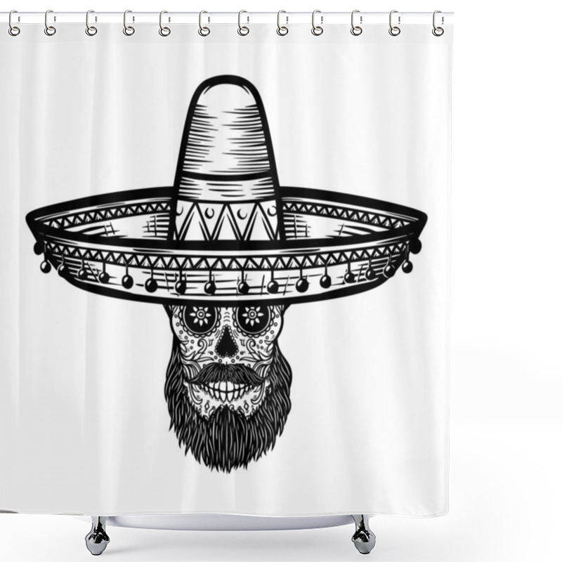 Personality  Mexican Sugar Skull In Sombrero. Day Of The Dead Theme. Design Element For Poster, T Shirt, Emblem, Sign. Shower Curtains