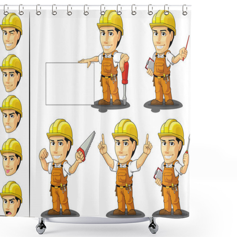 Personality  Industrial Construction Worker Mascot 3 Shower Curtains