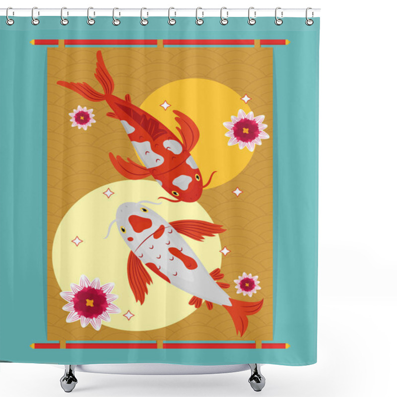 Personality  Banner With Koi Carps Shower Curtains