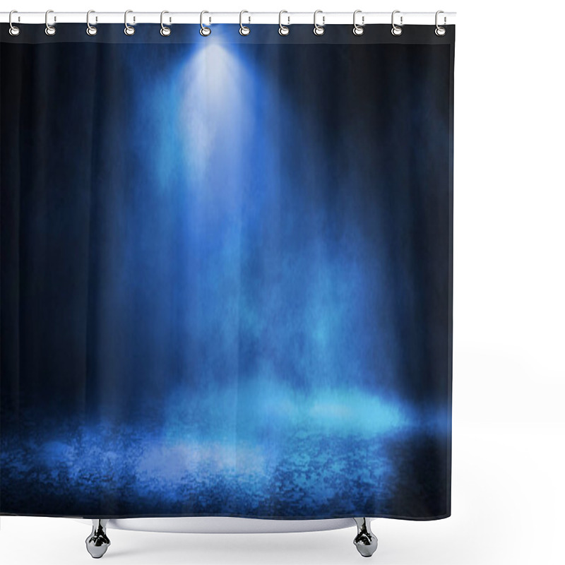 Personality  Blue Misty Dark Background. Dark Street With Smoke, Fog, Blue Spotlights, Neon. Dark Abstract Empty Background. Shower Curtains