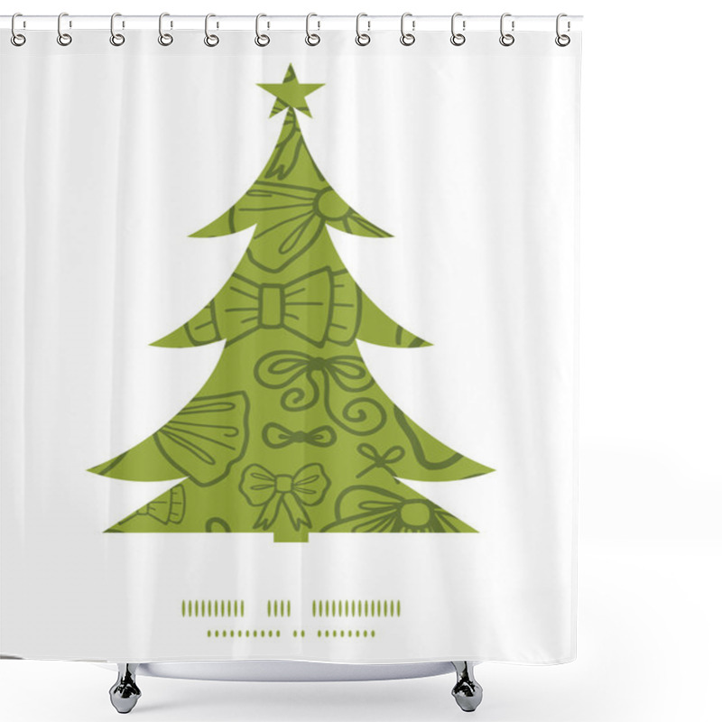 Personality  Vector Green Bows Christmas Tree Silhouette Pattern Frame Card Template Shower Curtains