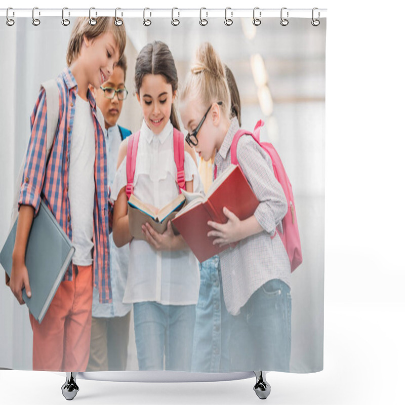 Personality  Happy Scholars Looking At Book Shower Curtains