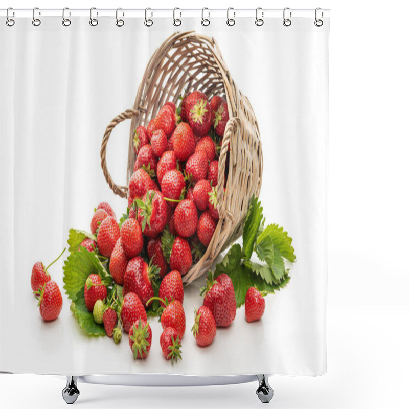 Personality  Strawberries In A Wicker Basket. Isolate On White Background Shower Curtains