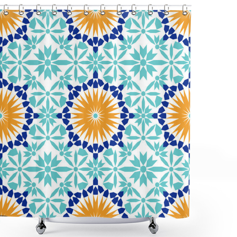 Personality  Gorgeous Seamless Pattern From Blue Moroccan Tiles, Ornaments. Can Be Used For Wallpaper, Pattern Fills, Web Page Background, Surface Textures. Shower Curtains