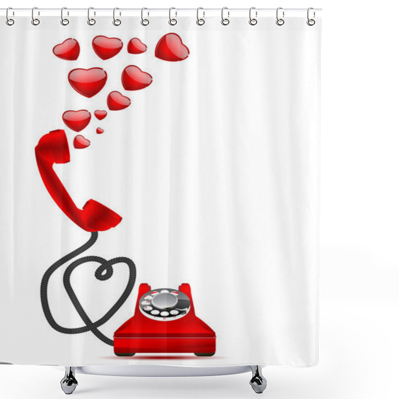 Personality  Red Retro Phone With Hearts Shower Curtains