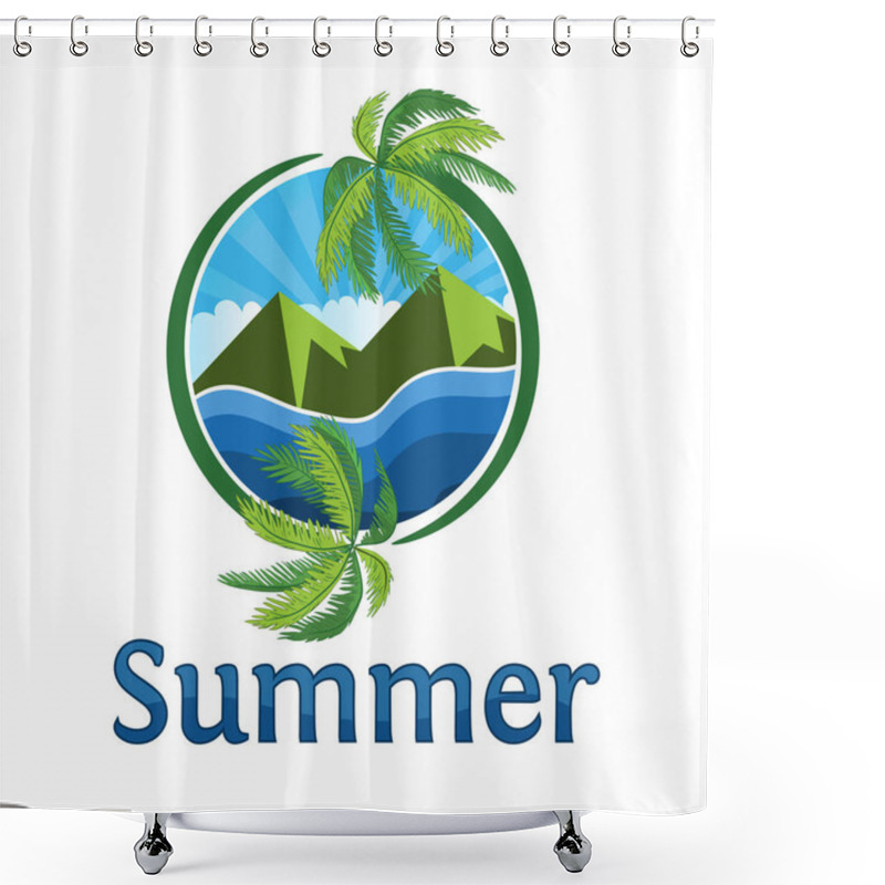 Personality  Summer Is Coming Text On Summer Beach Background. Coconut Tree Circular. Shower Curtains