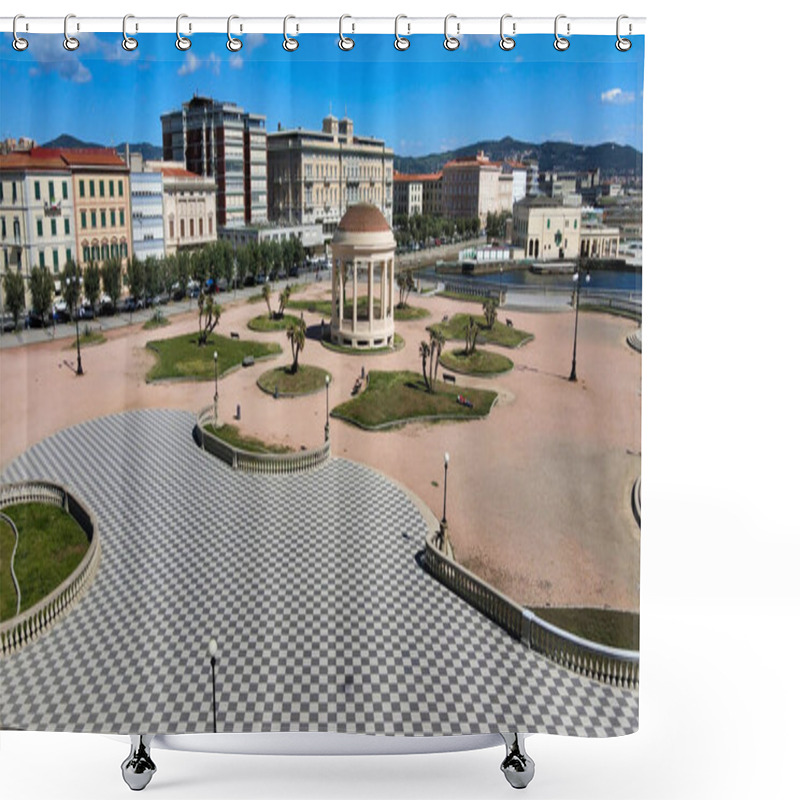 Personality  Amazing Aerial View Of Mascagni Square In Leghorn, Tuscany. Italian Coast From The Drone Shower Curtains