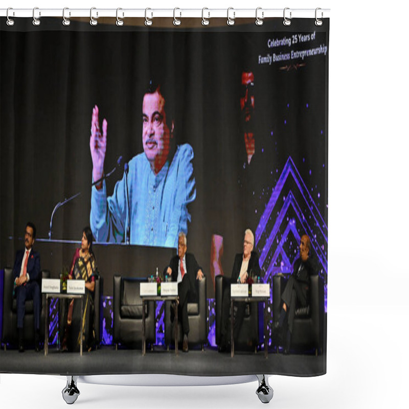 Personality  MUMBAI INDIA APRIL 8 2023 Union Minister Nitin Gadkari Speaks At An Event Celebrating 25 Years Of Family Business Entrepreneurs At Taj Hotel Santacruz On April 8 2023 In Mumbai India Photo By Vijay Bate Hindustan Times Shower Curtains