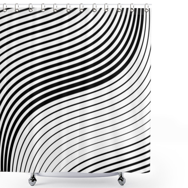 Personality  Wavy, Waving And Undulating, Billowy Diagonal, Skew, Tilt And Oblique Lines, Stripes Abstract Black And White, Monochrome Design Element, Background, Pattern And Texture Shower Curtains