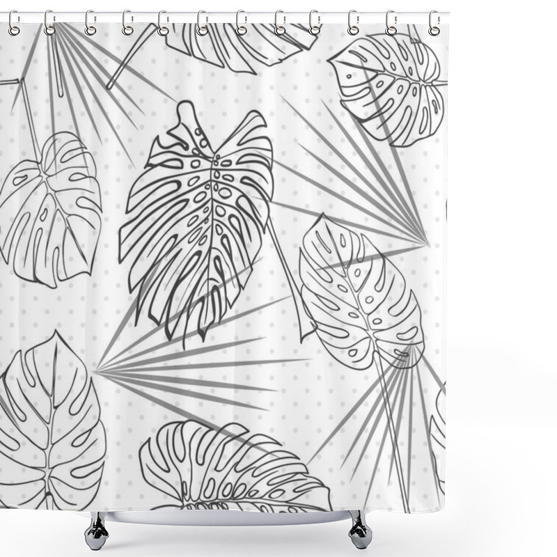 Personality  Seamless Hand Drawn Tropical Pattern With Palm Leaves, Jungle Exotic Leaf On White Background. Fashion Textile Print, Summer Floral Wallpaper. Vector Illustration, Botanical Drawing Shower Curtains