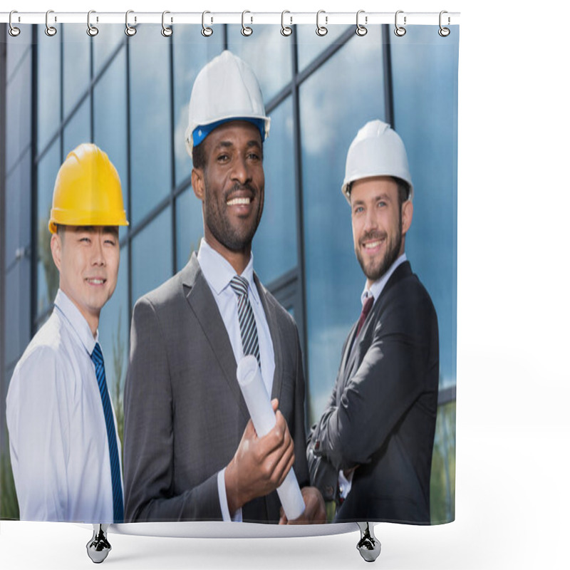 Personality  Professional Architects In Hard Hats Shower Curtains