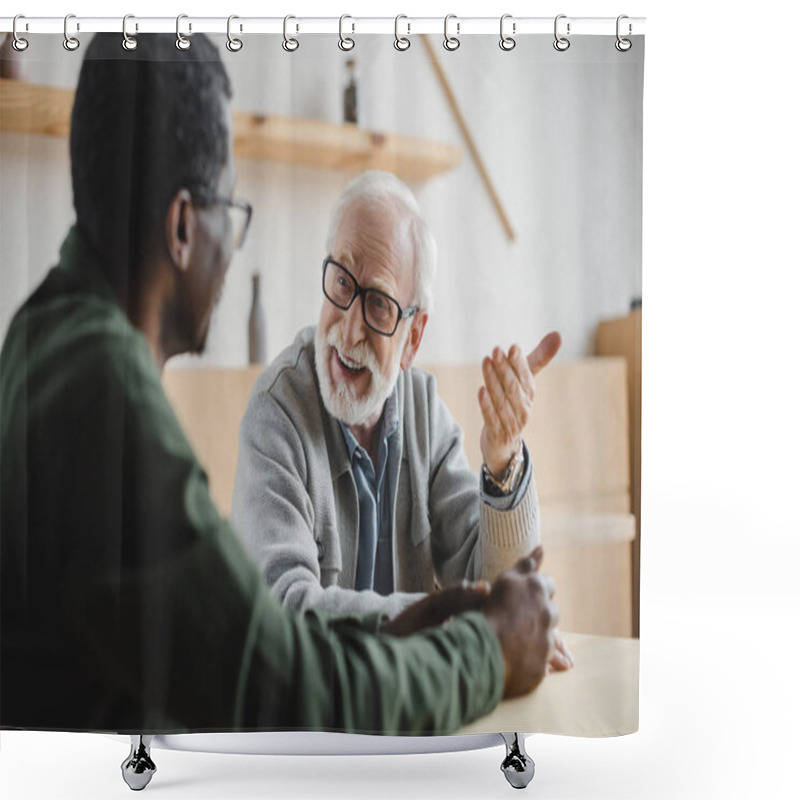 Personality  Senior Friends Having Discussion Shower Curtains