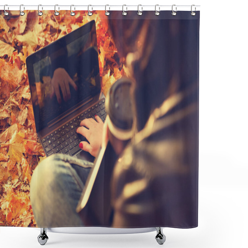 Personality  Woman With Laptop Shower Curtains