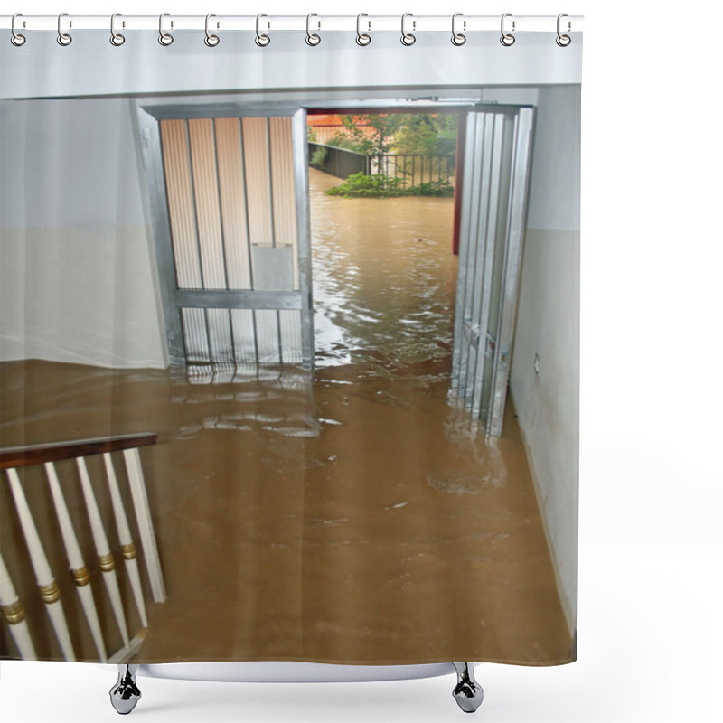 Personality  Entrance Of A House Fully Flooded During The Flooding Of The Riv Shower Curtains