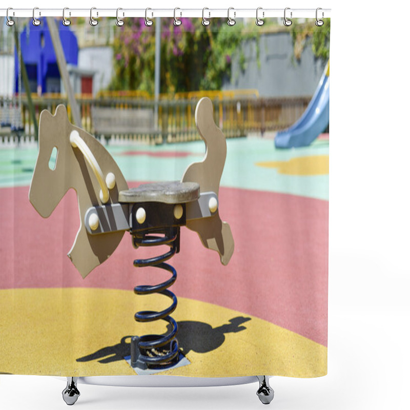 Personality  Spring Rider In A Playground Shower Curtains