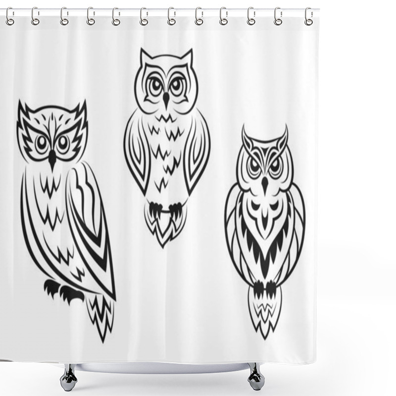 Personality  Black And White Owl Bird Tatoos Shower Curtains