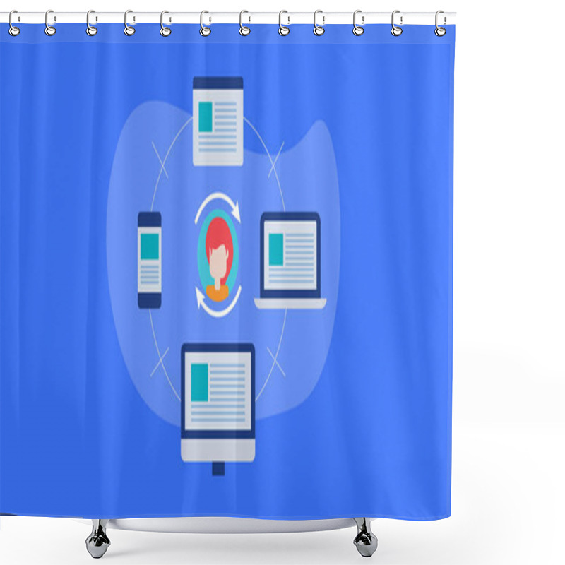 Personality  Re-targeting, Online Re-marketing Program, Customer Oriented Display Ads Concept. Flat Design Concept Of Digital Marketing And Advertising. Shower Curtains