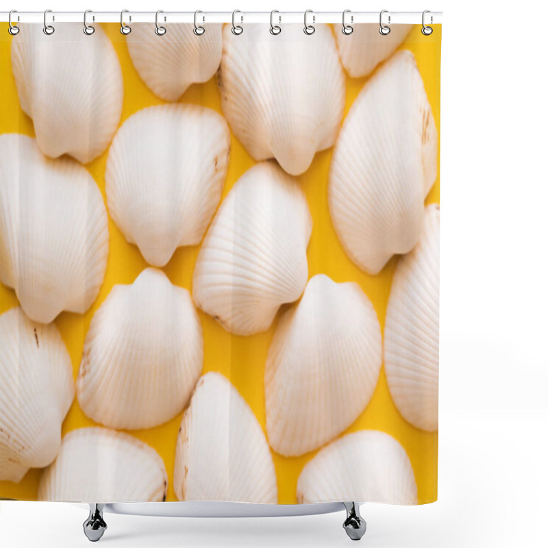 Personality  Top View Of White Seashells On Yellow Background  Shower Curtains