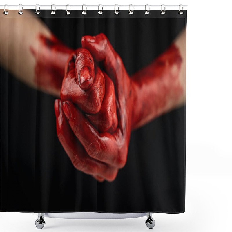 Personality  Womens Fists In Blood On A Black Background. Fist And Palm.  Shower Curtains