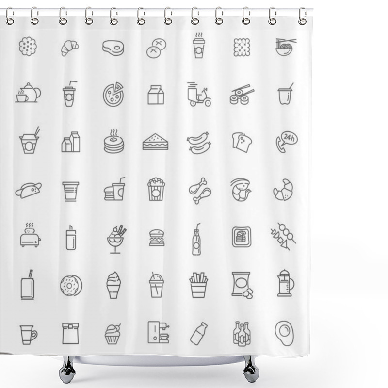 Personality  Fast Food Vector Outline Icons Set. Cooking Shower Curtains