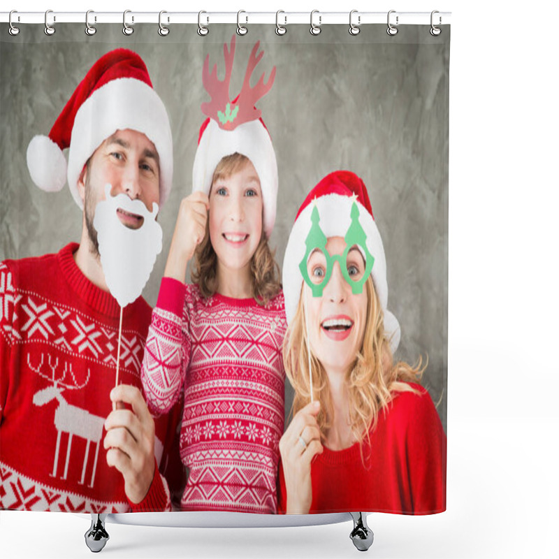 Personality  Happy Family With Christmas Paper Props Shower Curtains