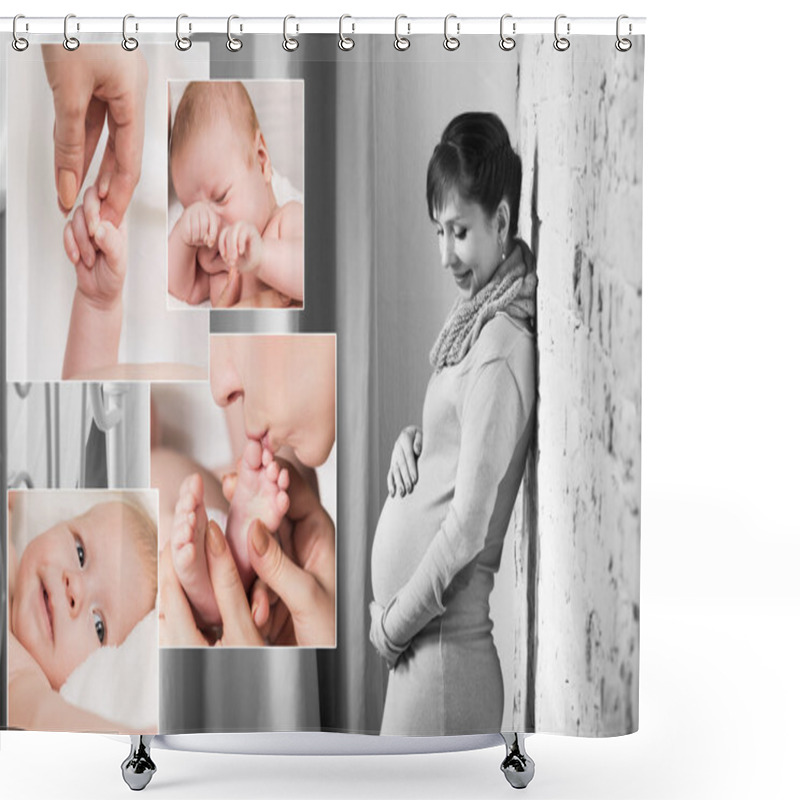 Personality  Baby Collage And Happy Pregnant Woman Shower Curtains