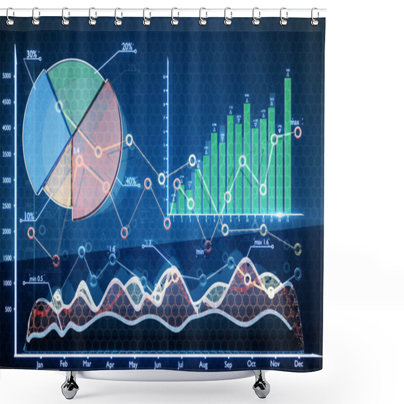 Personality  Business Interface With Various Charts, Graphs And Diagrams. Finance Concept Shower Curtains