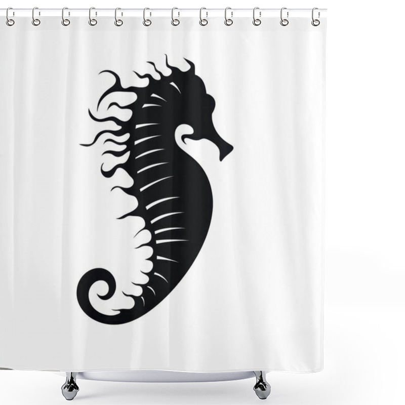 Personality  An Elegant, Stylized Silhouette Of A Seahorse, Showcasing Its Intricate Features And Flowing Lines. Shower Curtains