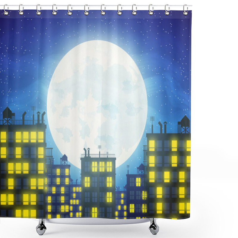 Personality  Vector City Skylines With Cloudy Moonlight Shower Curtains