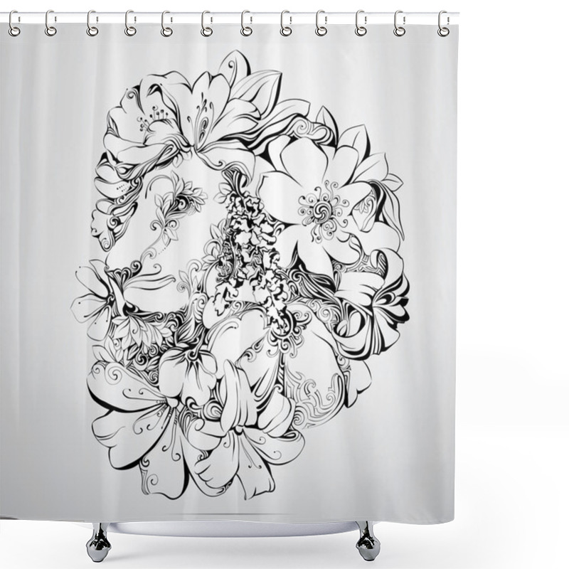 Personality  Head Of Lion In Flower Ornament Shower Curtains