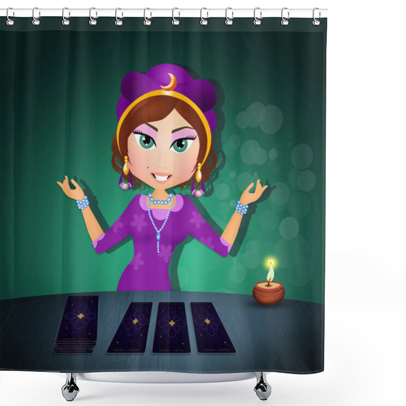 Personality  Illustration Of Fortune Teller With Tarots Shower Curtains