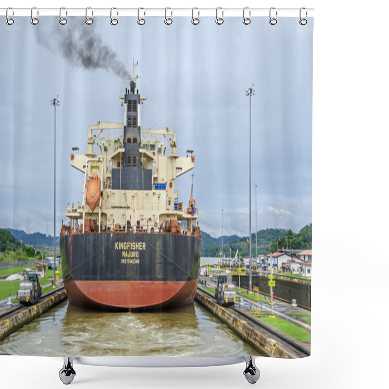 Personality  Bulk Carrier KINGFISHER Exiting The Miraflores Locks Shower Curtains