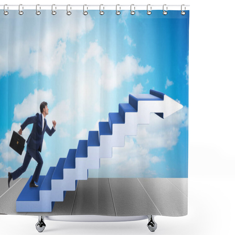 Personality  Businessman Climbing Career Ladder In Business Concept Shower Curtains