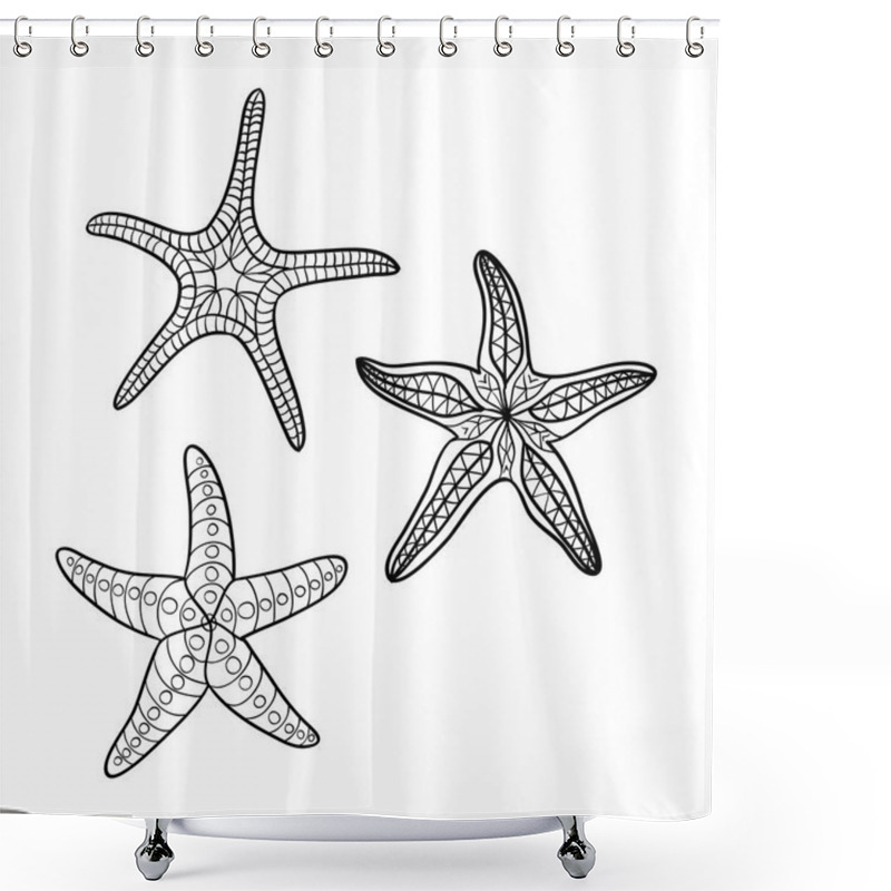 Personality  Hand Drawn Starfish  In Black Outline On Off-white Background Shower Curtains