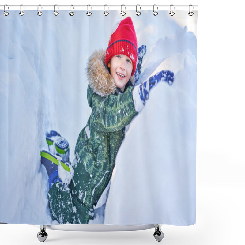 Personality  Happy Kid Having Fun During Winter Snow Shower Curtains