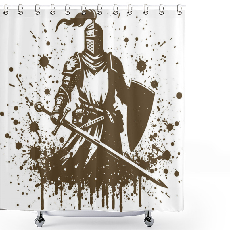 Personality  Medieval Knight Fully Armed Ready For Battle Abstract Vector Stencil Drawing Shower Curtains