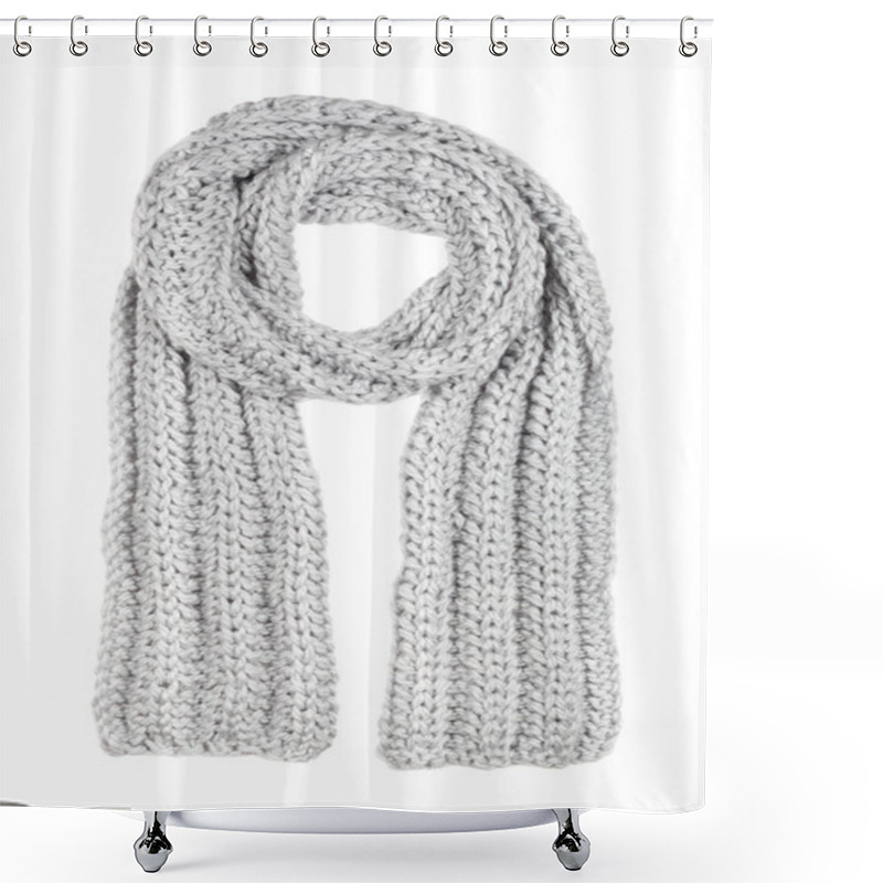 Personality  Woolen Scarf.  Gray Scarf  Isolated On White Background. Shower Curtains