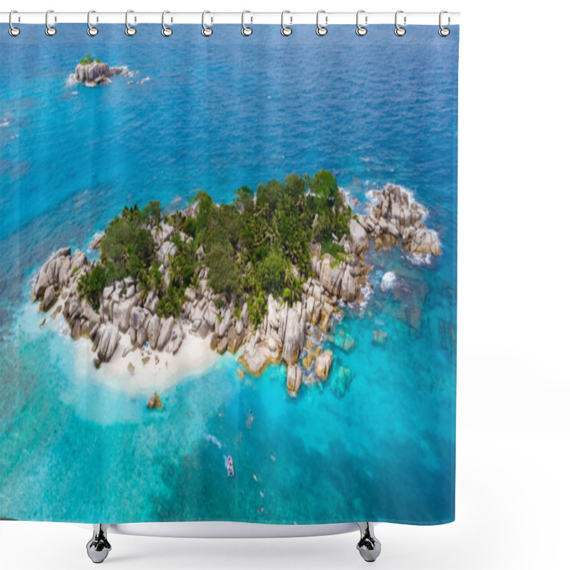 Personality  Drone View From Above At A Tropical Beach In The Seychelles Cocos Island. Shower Curtains