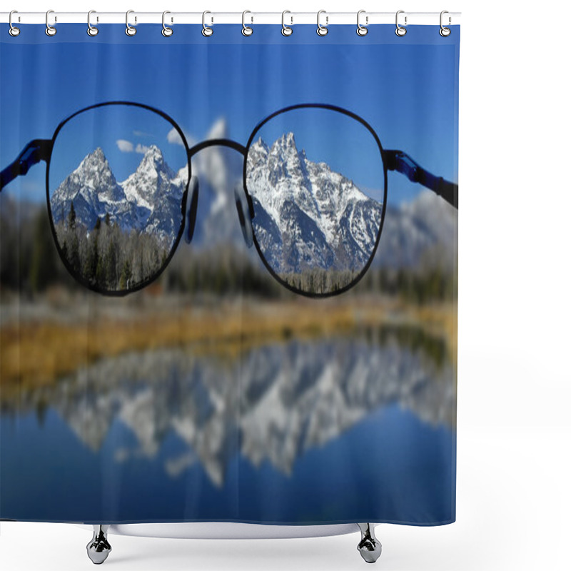 Personality  Glasses And Clear Vision Of Mountains Shower Curtains