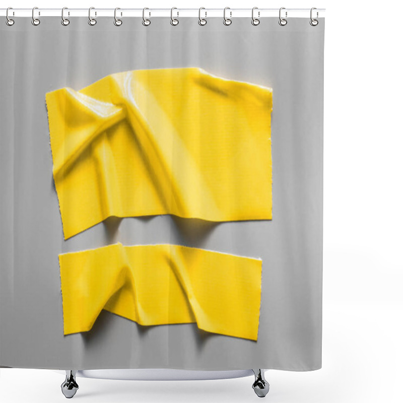 Personality  Set Of Yellow Tapes On Gray Background. Torn Horizontal And Different Size Yellow Sticky Tape, Adhesive Pieces. Shower Curtains