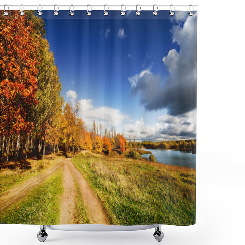 Personality  Autumn Landscape With Path Shower Curtains