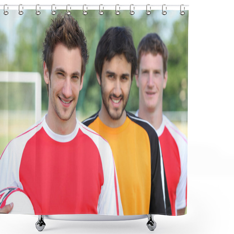 Personality  Lads At Football Pitch Shower Curtains