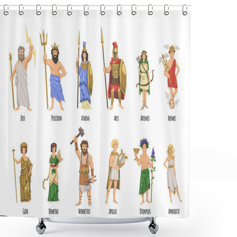 Personality  Pantheon Of Ancient Greek Gods, Mythology. Set Of Characters With Names. Flat Vector Illustration. Isolated On White Background. Shower Curtains