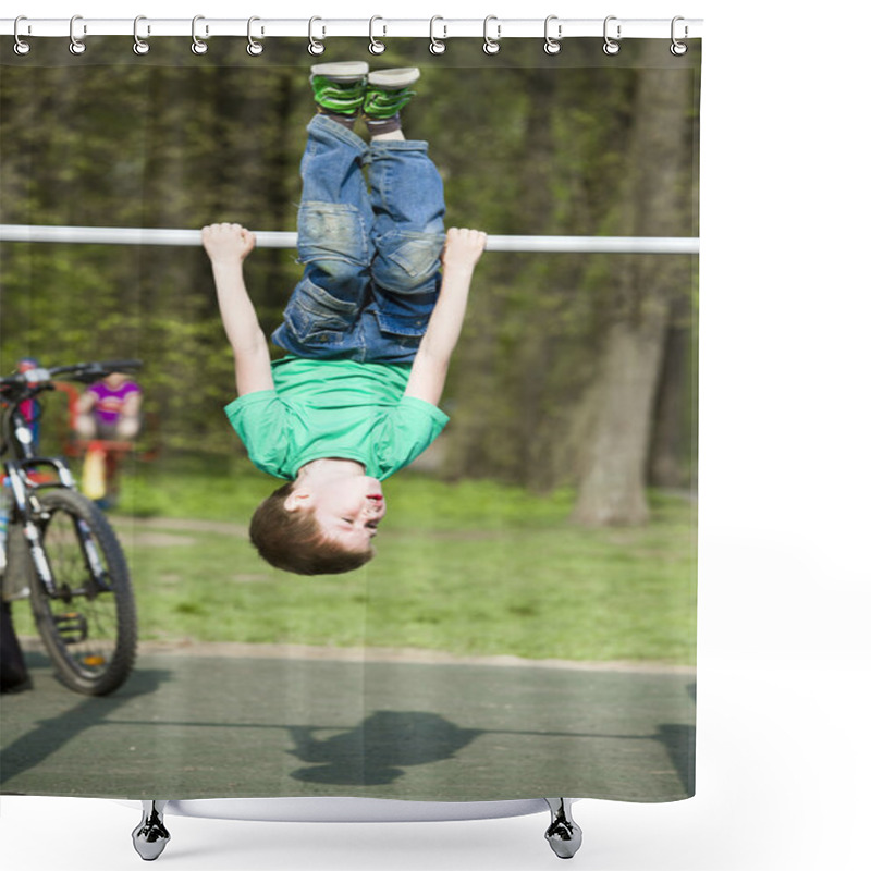 Personality  Little Boy Playing Sports Shower Curtains